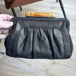 Elaine Turner Metallic Suede and Bamboo Clutch